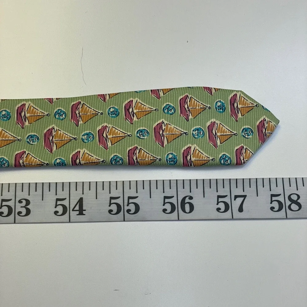 Banana Republic Sail Boat Necktie Mens Green Orange Italian Silk 58